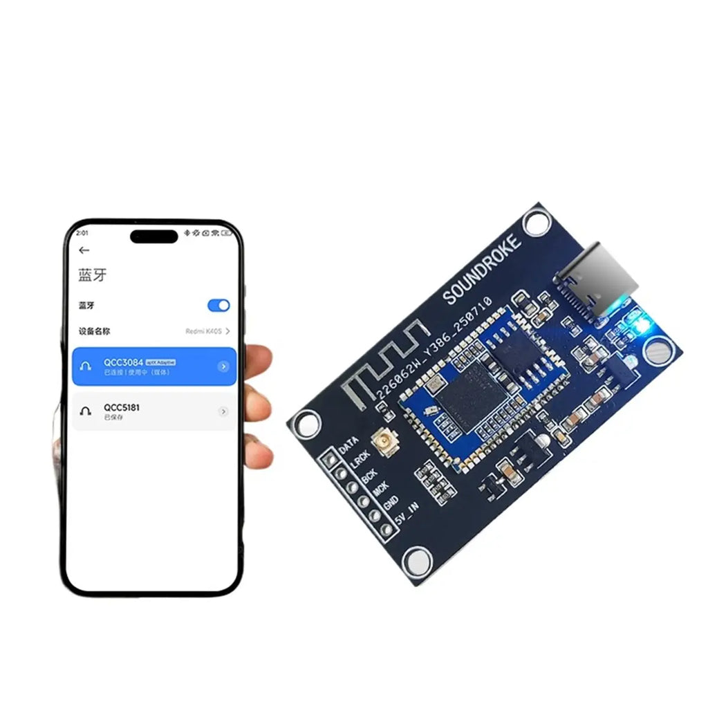 ABKQ-QCC5181/QCC3095 Bluetooth Digital Interface Module Sound Card Ldac Decoding USB To I2S Output Type-C 5VUSB