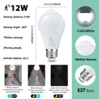 4PCS 20W 18W 15W 12W 9W 6WLampada LED E27 Radar Motion Sensor Light Bulb 189-265V Infrared Detection Smart Lamp Working in Night