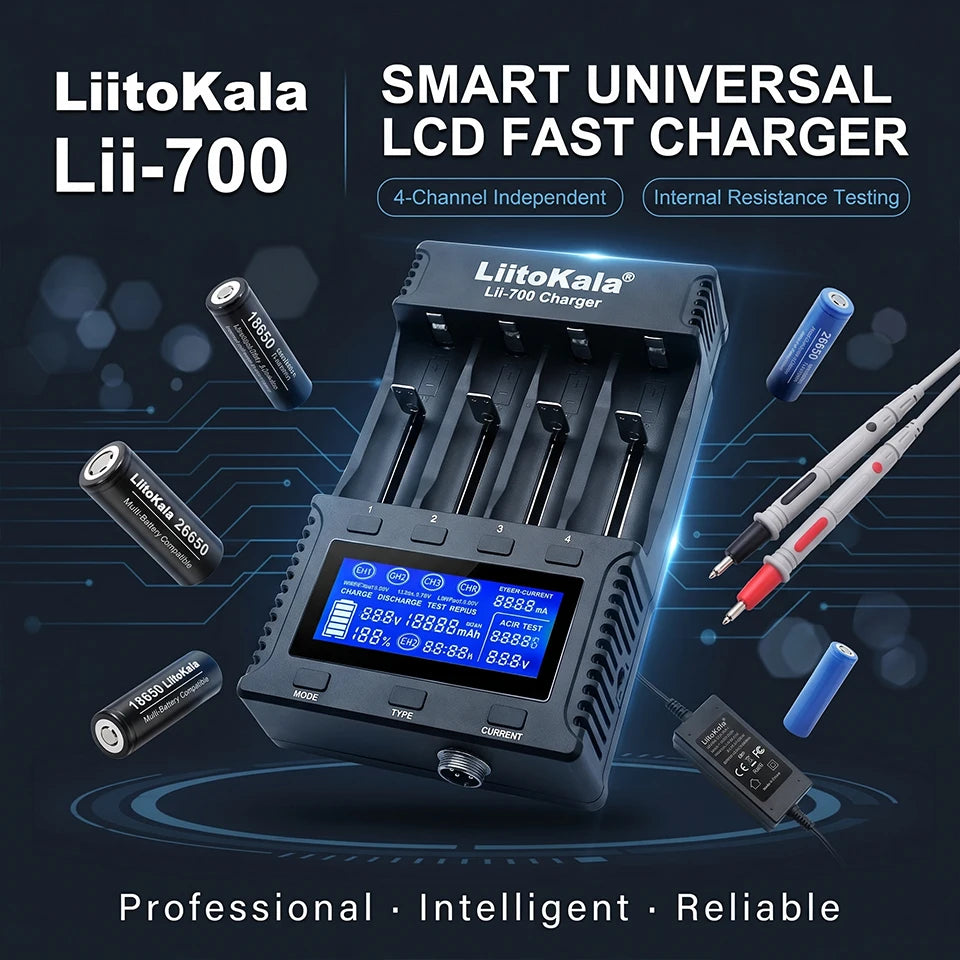 LiitoKala Lii-700 Universal 18650 AA AAA Charger, QC 12V 5A Fast Charge, Overcharge & Reverse Protection, 0V Battery Activation