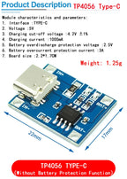 10pcs 5V 1A 18650 Lithium Battery Charging Board PLR TP4056 Lithium Charging Mini/Micro USB Type C Charge Module With Protect