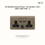 Avoir Bronze Brushed Toggle Switch 1-4 Gang 2 Way Metal Lever Wall Light Switches Standard Plug Adapter Electric Socket With Usb