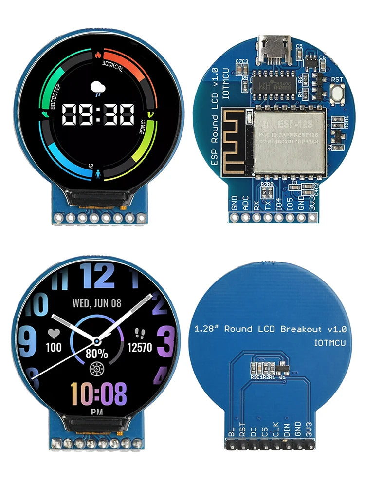1.28-inch Circular LCD Display ESP8266 Development Board NodeMCU Expansion with GC9A01 Chip 240x240 Resolution for IoT Projects