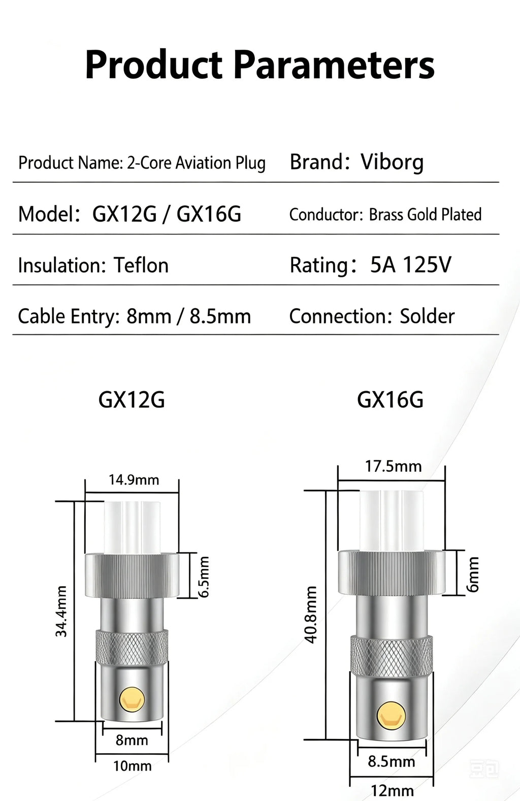 1PC Viborg Gold Plated GX16 GX12 Aviation Connector 2 Pin Female Socket Plug Circular Panel Mount Adapter