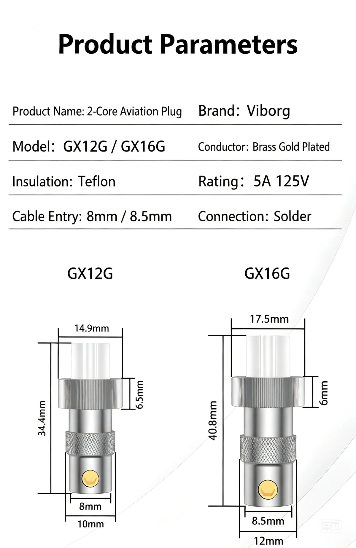 1PC Viborg Gold Plated GX16 GX12 Aviation Connector 2 Pin Female Socket Plug Circular Panel Mount Adapter