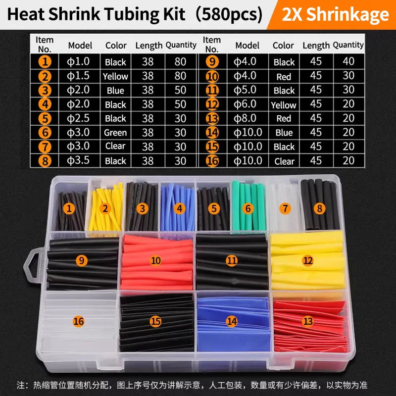 GREENER 127/580/800pcs 2:1 Heat Shrink Tubing Kit Polyolefin Colorful Flame Retardant Waterproof Wire Cable Sleeve For Home DIY