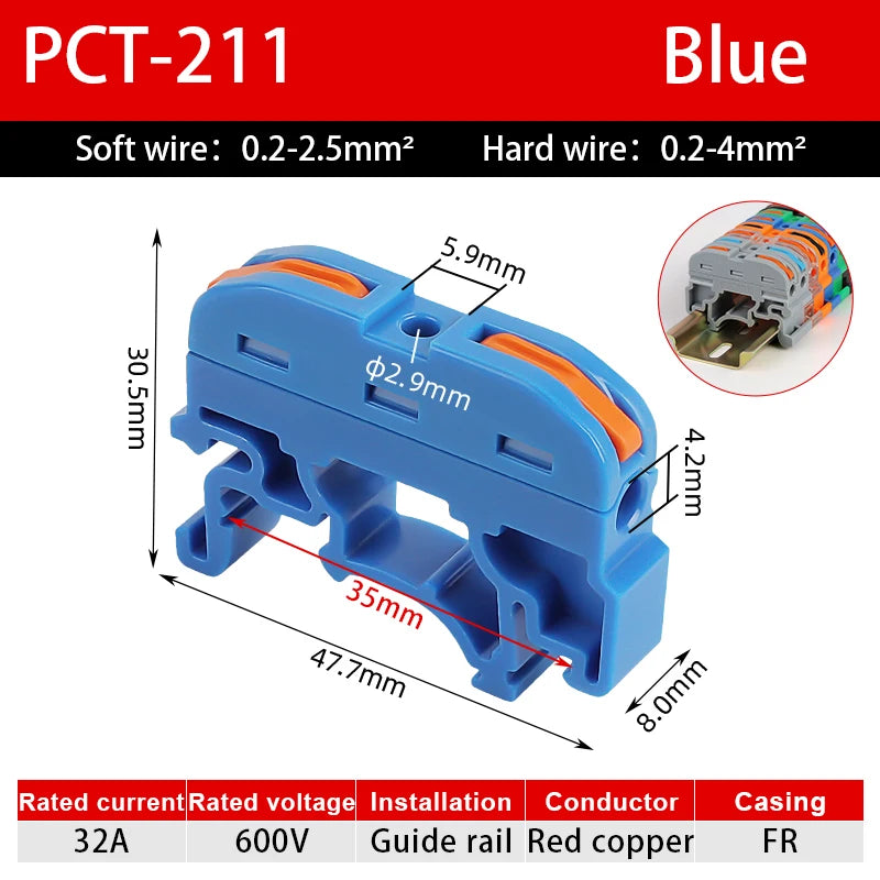 10/20Pcs Din Rail Quick Connector 211 Universal Mini Wire Compact Copper Conductor Cable Push-in Butt 0.08-4mm² Terminal Block