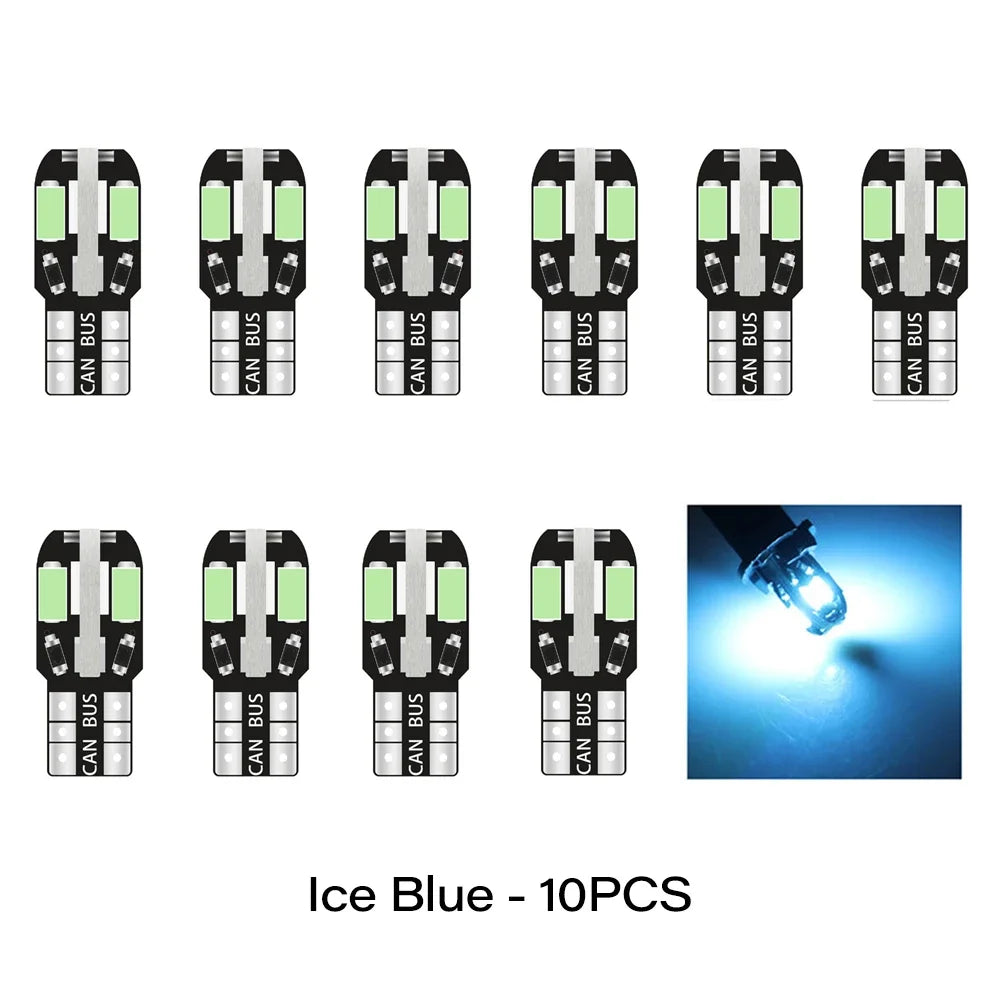 10PCS W5W T10 LED Bulbs Canbus 5730 8SMD 12V 6000K for Car Turn Signal Reading Brake Trunk Hood Width Clearance Lights