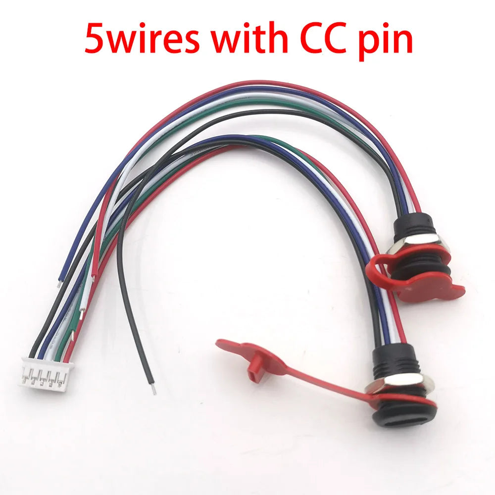 5Pin USB-C Connector With CC Pin Data Nut Snap Plate 4Pin With Wire 3A Waterproof USB Type C to PH2.0 Fast Charging Female Jack