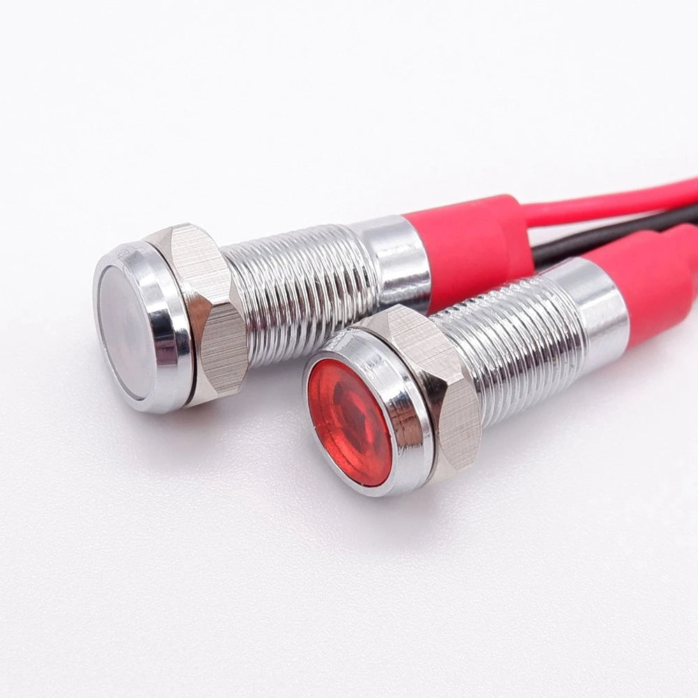 6mm Metal Indicator Light LED Warning Signal Lamp Pilot Wires Switch 3V 5V 12V 24V 220V Red Orange Blue Green White With Wire