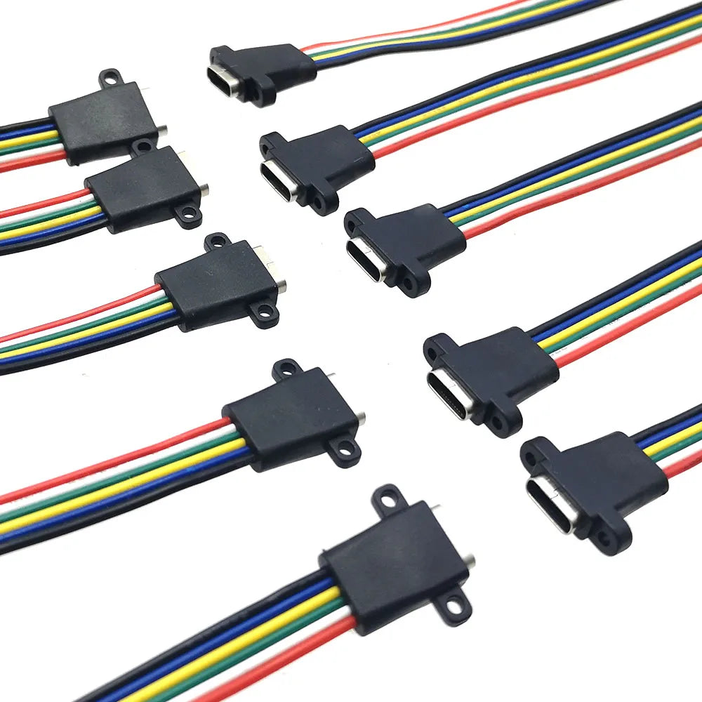 5pcs Type-C USB 3.1 Connector 2Pin 4Pin 6Pin Welding Wire Female Socket Rubber Ring High Current Fast Charging Port