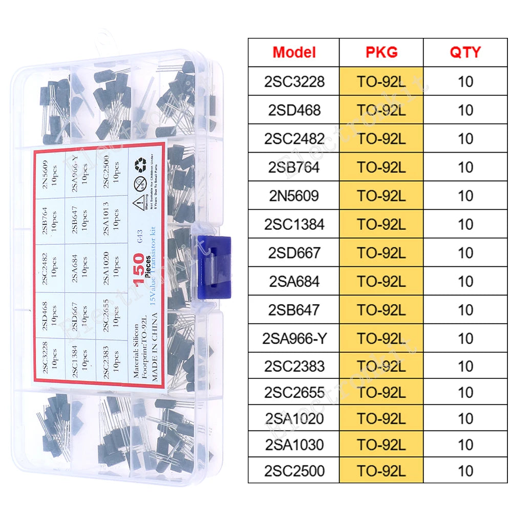 SOP-23 SOP-223 TO-252 TO-92 TO-92L TO-126 TO-220 Mosfet Triode Thyristor Voltage Regulator PNP/NPN Transistor Assortment Kit