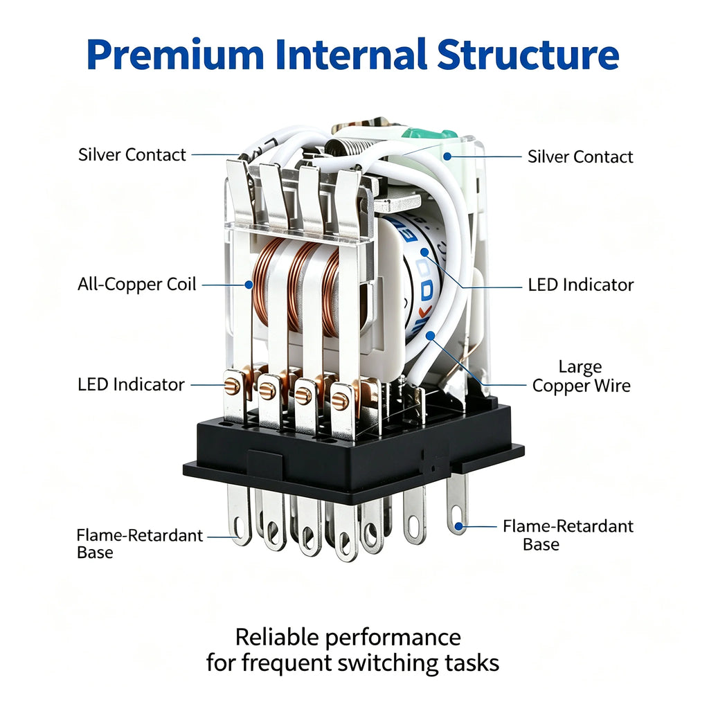 Power Electromagnetic Relay MY2N‑J MY4N‑J HH52P HH54P With PYF11A Socket Base DIN Rail Mount Coil DC12V DC24V AC220V Industrial