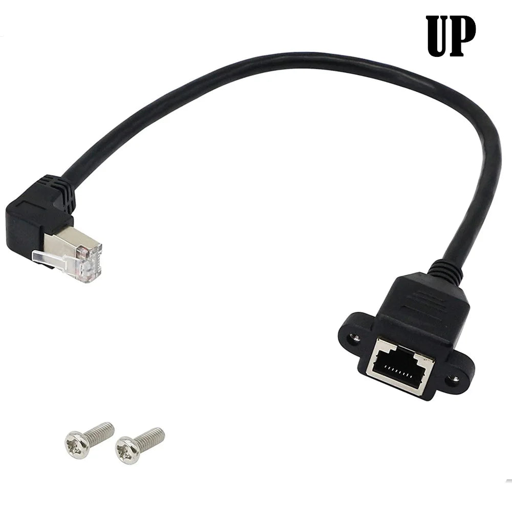 90/180/270 Degree Right Angle RJ45 Male to Female Cat5/6 Ethernet LAN Extension Adapter Cable  Screw panel mount Ethernet 30cm
