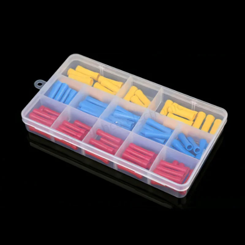 100Pcs Insulated Copper Butt Splice Terminal BV1.25 BV2 BV5.5 Cold Press Wire Connector Straight Electrical Crimp Terminal Kit