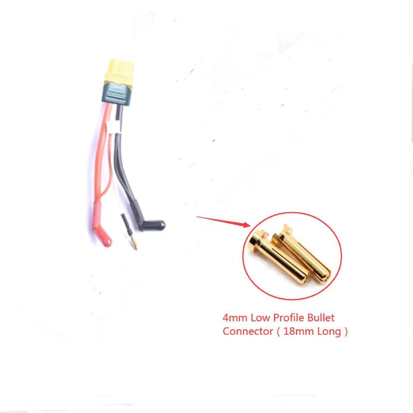 Hardcase Lipo Harness 2S JST XH Balance XT60 Tamiya Deans EC3 EC5HXT TrX Plug to 90 Degree 4.0/5.0mm Bullet Connector with Cover