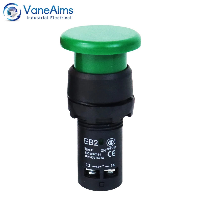 EB2 Big Red Green Push Button Switch On Off Latching Momentary Switch Large Mushroom Head Enter Button without Fixation 5A