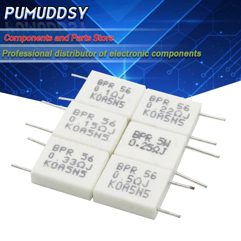 100PCS BPR56 5W 0.1 0.15 0.22 0.25 0.33 0.5 ohm Non-inductive Ceramic Cement Resistor 0.1R 0.15R 0.22R 0.25R 0.33R 0.5R
