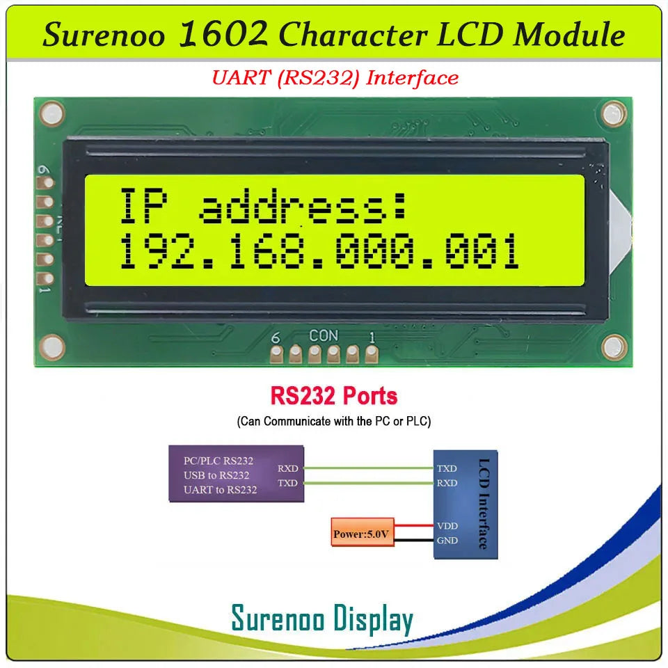 1602 162 16*2 Serial UART CMOS / RS232 Character LCD Module Display Screen LCM for Arduino Support Keyboard Blue Yellow Green