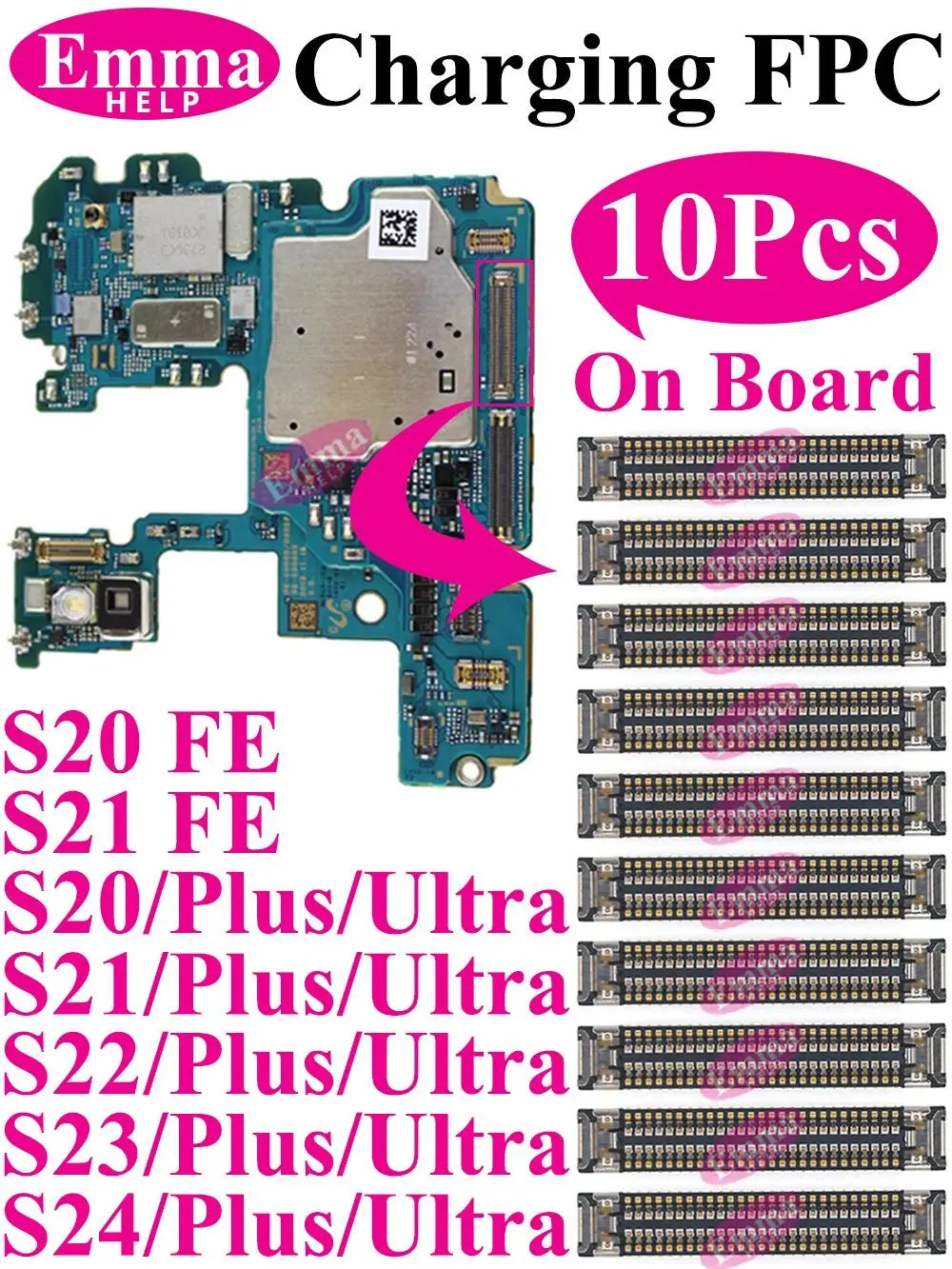 10Pcs USB Charging FPC Connector On Board For Samsung S23 S24 S22 Ultra S21 Plus Note 20 FE S21FE S10  Connector USB Dock Port