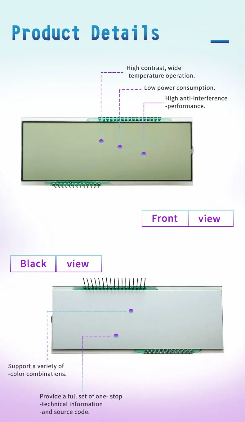 LCD Screen for Electric Motorcycle Segment Display GW004 HTN Positive 4.5V LCD 7 Monochrome Custom Segment LCD Display