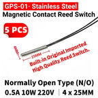 5PCS Stainless Steel GPS-01 Reed Contact Switch Normally Open NO 10W 220V Magnetic Control Tube 25MM Waterproof Induction Sensor