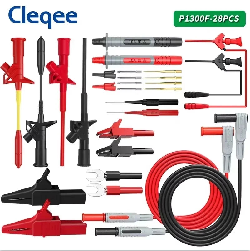 Cleqee P1300 Series Multimeter Test Lead kit 4mm Banana Plug Cable Test Hook Clip Probe Alligator Clip Automotive Tool