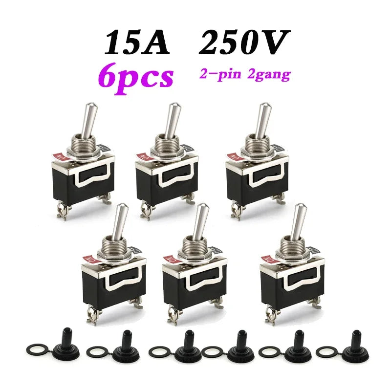 6Pcs Heavy Duty Car Boat Rocker Toggle Switch 15A 250V 2 3 Pin 2 3 Gang SPST ON/OFF Rocker Switches with Boot Spst Rocker Switch