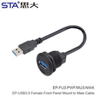 IP67 Waterproof Threaded Type EP Panel Board Female to Male Front Mounted USB 2.0/3.0 Socket Adapter Circular Aviation Connector