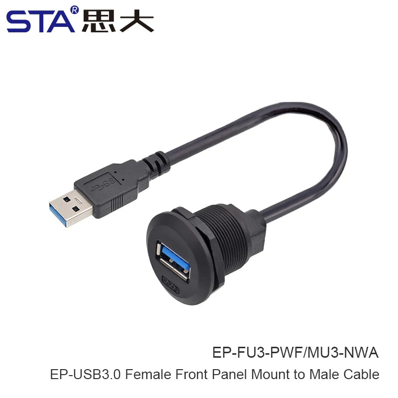 IP67 Waterproof Threaded Type EP Panel Board Female to Male Front Mounted USB 2.0/3.0 Socket Adapter Circular Aviation Connector