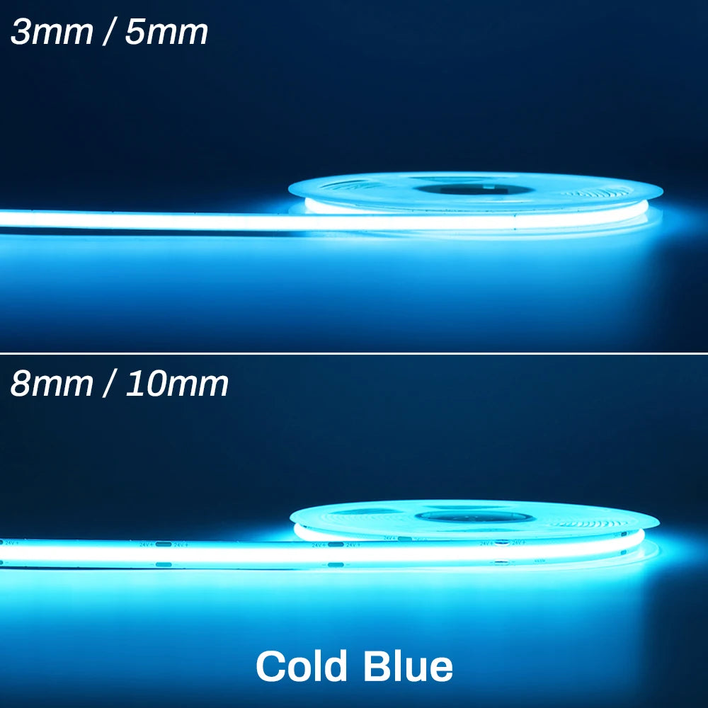 FOB COB LED Strip 12V 24V DC RA90 Flexible High Bright Tape LED 3mm 5mm 8mm 10mm Light Bar Ice Blue White Red Green Pink Yellow