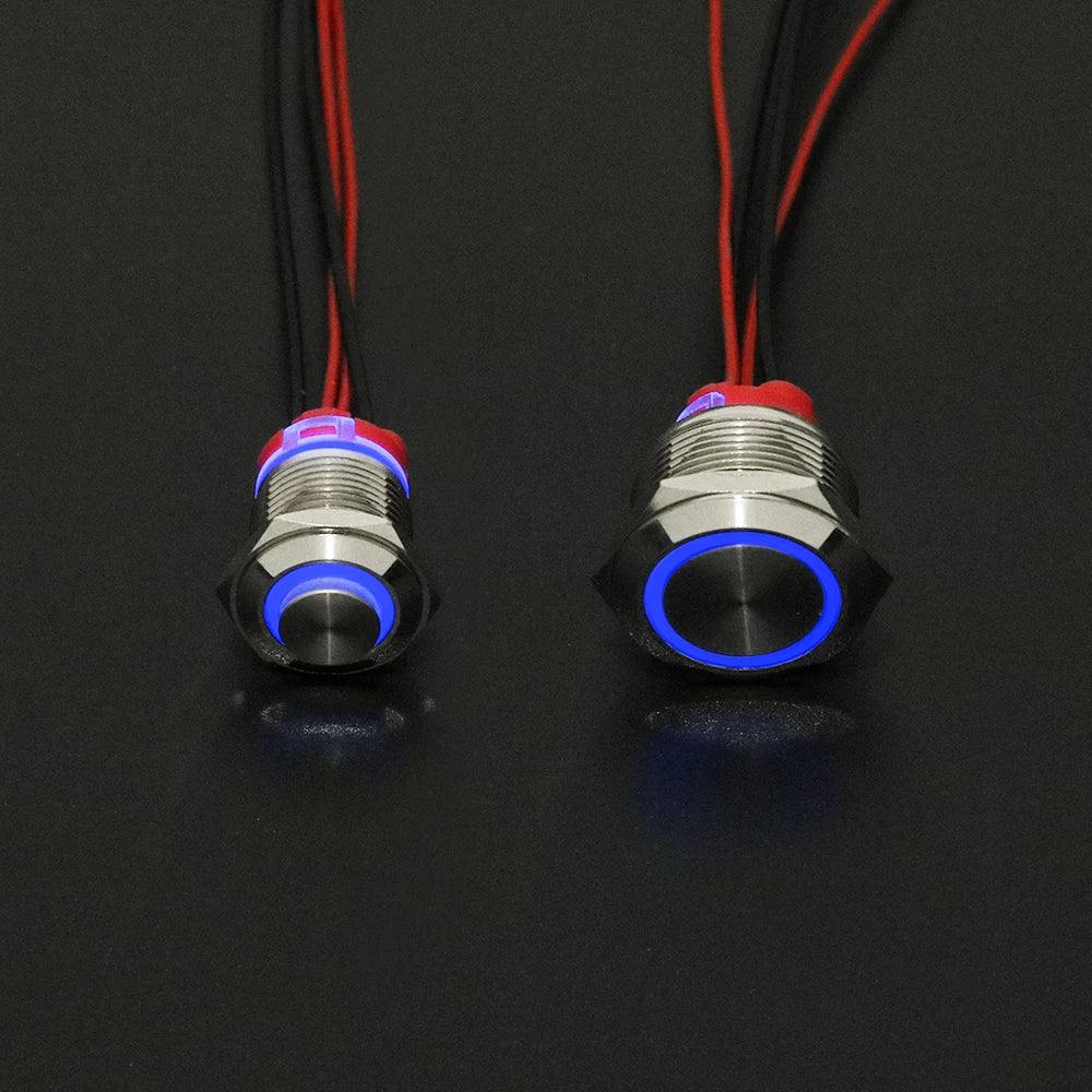 1 pc 22mm19mm16mm Waterproof Metal Push Button Switches With 4 Wires 165mm 1NO Red Green Blue 12-24V High Momentary latching