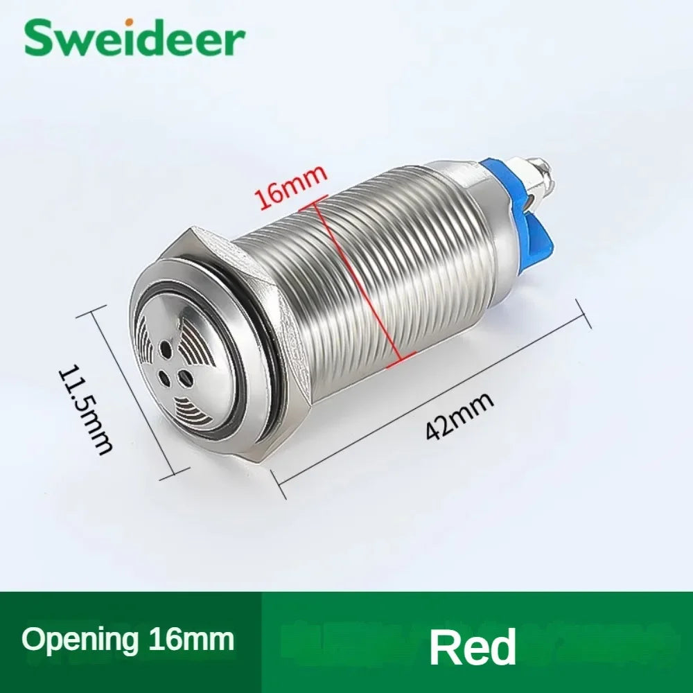 16/19/22/25mm Metal Buzzer Flash LED Alarm Indicator Light Signal Lamp Flashing Buzzer Intermittent Sound 6V 12V 24V 220V Red