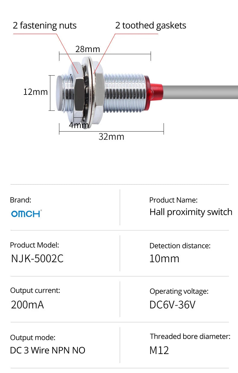 OMCH Hall Switch NJK-5002 Proximity Inductive Magnetic Pole Sensor M8/M12 Normally Open/Closed 24V Hall Effect Proximity Sensor