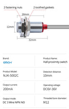 OMCH Hall Switch NJK-5002 Proximity Inductive Magnetic Pole Sensor M8/M12 Normally Open/Closed 24V Hall Effect Proximity Sensor