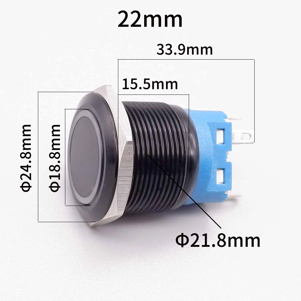 16/19/22mm Black Push Button Switch Waterproof Illuminated Metal Momentary Latching Fixed On Off Power Switch Backlit LED 3V 12V