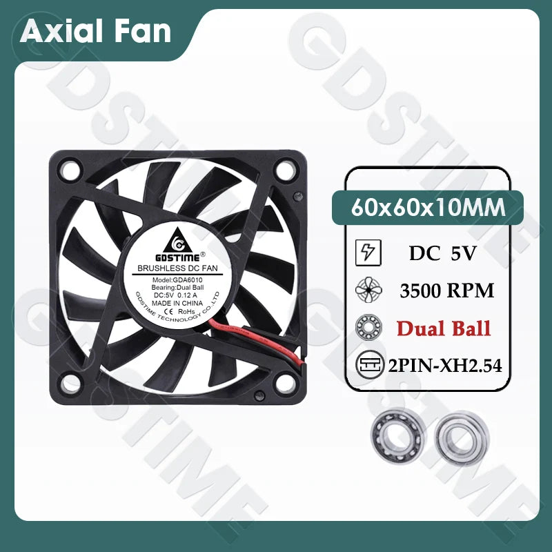 Gdstime 60MM Fan 24V 12V 5V Cooler 60x60x10MM Axial Cooling Fan 6010 Dual Ball Brushless Dupont USB Fan for PC Case CPU Cooling