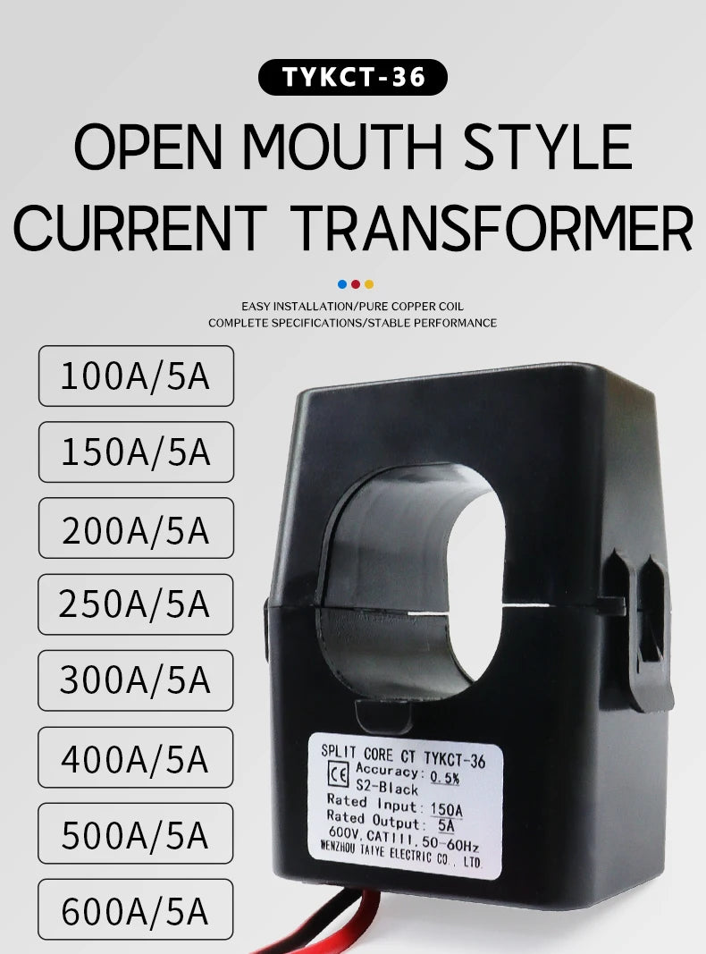 3PCS Split Core Current Transformer KCT-36 Current Sensor 100A 200A 250A 300A 400A 500A 600A Mini Current Transformer CTs