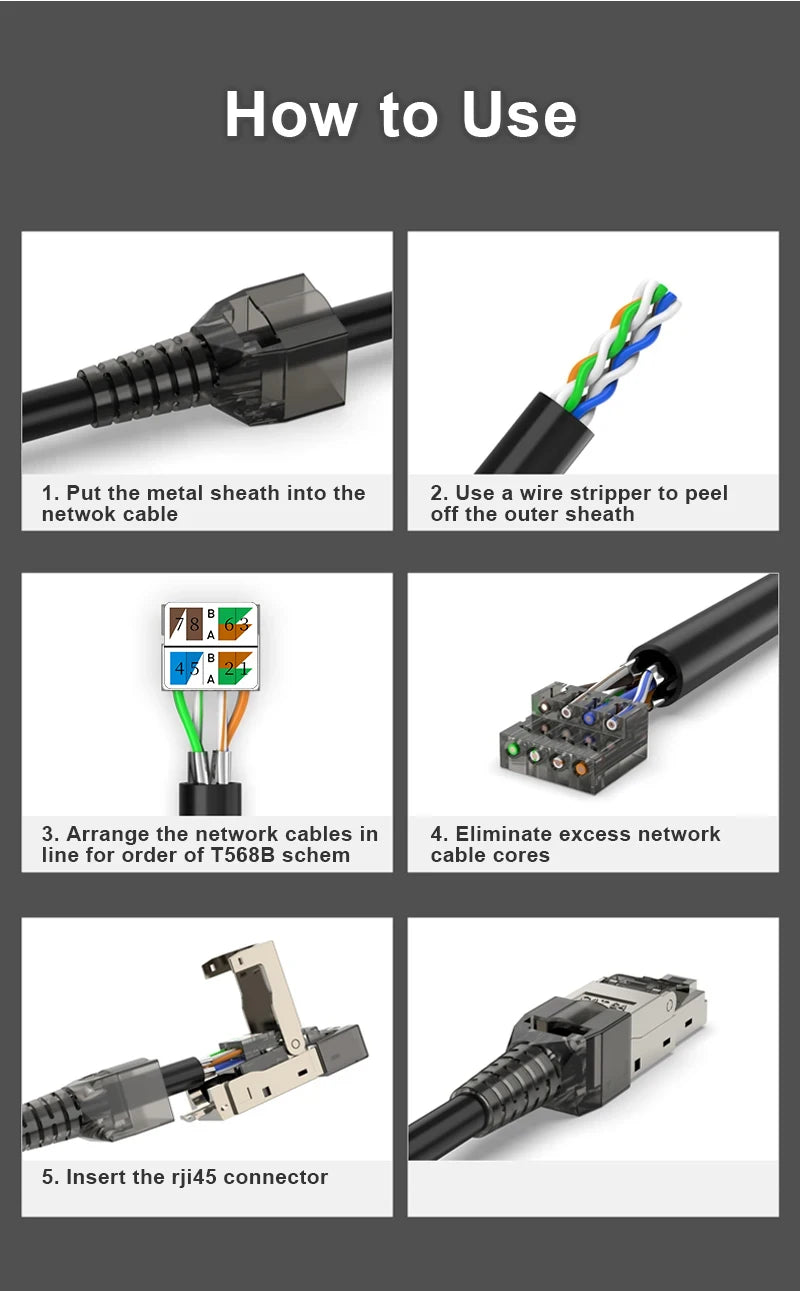 ZoeRax 10Pcs RJ45 Cat8 Cat7 Cat6a Connectors, Tool-Free Zinc Alloy Shielded Ethernet Termination Plugs for 23AWG SFTP Cables