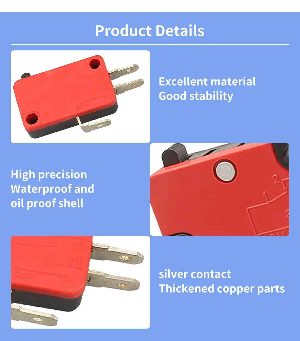 10Pcs Hinge Roller Lever Arm SPDT 1NO 1NC Snap Action Micro Switch,250W ~1500W optional.Lead Limit Switch