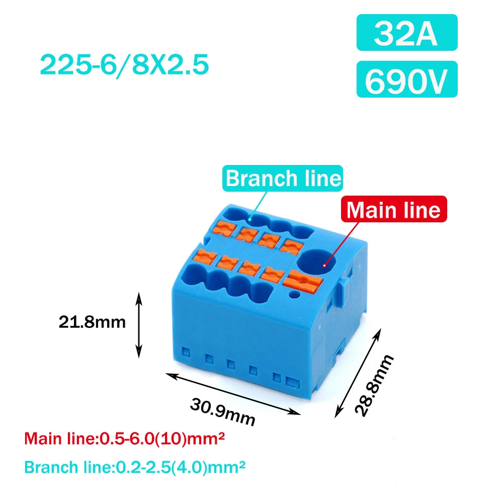 Wire Electrical Connectors PTFIX 2.5mm Wire Merging And Branching Device Push-in Terminal Block Connector Mount On Din Rail