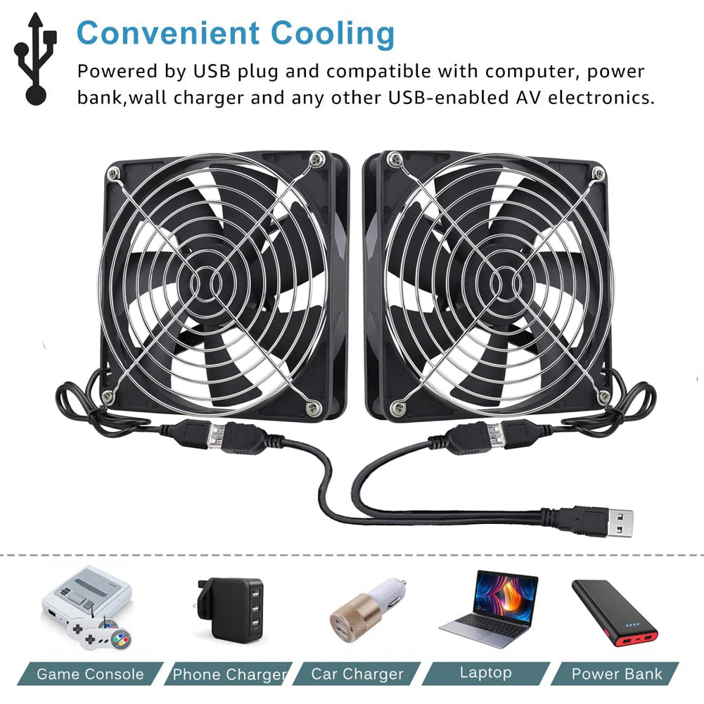 GDSTIME Dual 40mm 50mm 60mm 80mm 92mm 120mm 140mm DC 5V Powered USB Fans with 2 in 1 USB Cable for AV Receiver DVR Cooling