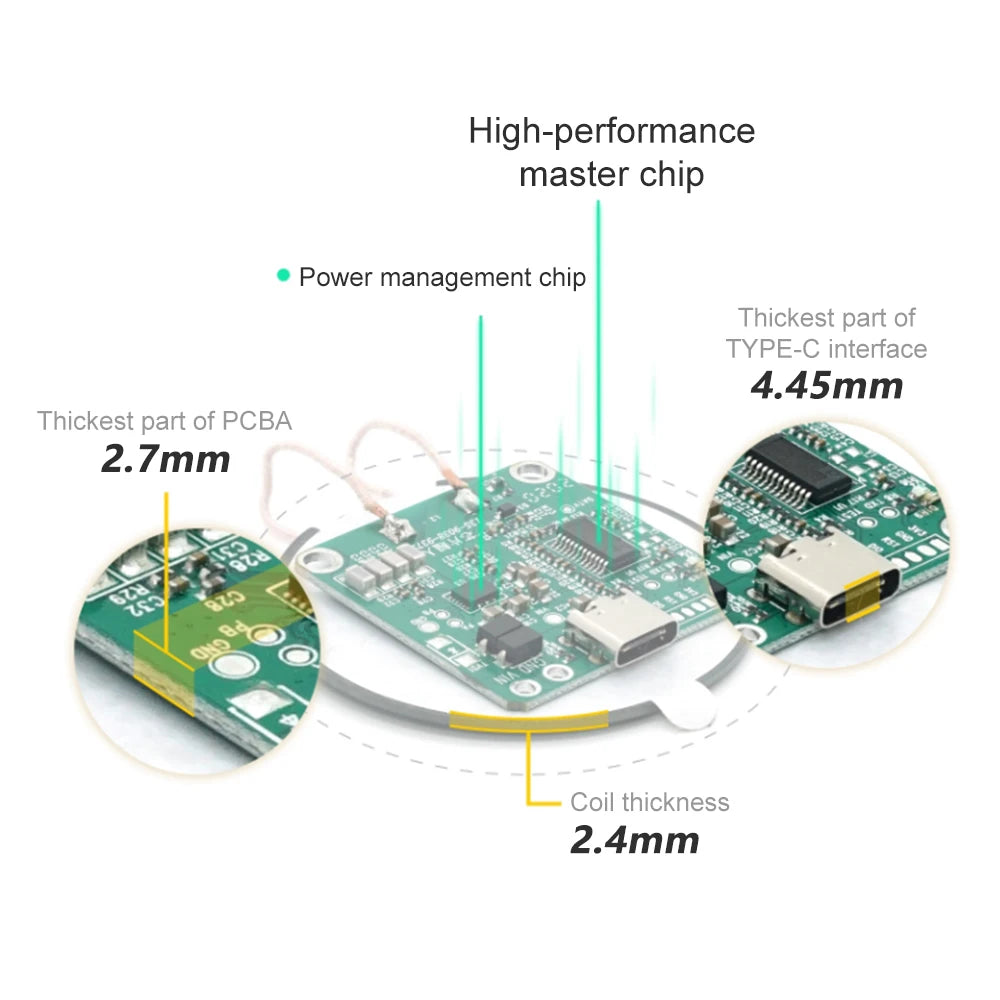 TYPE-C 20W High Power Fast Charging Wireless Charger Transmitter Module Partition 0-10MM