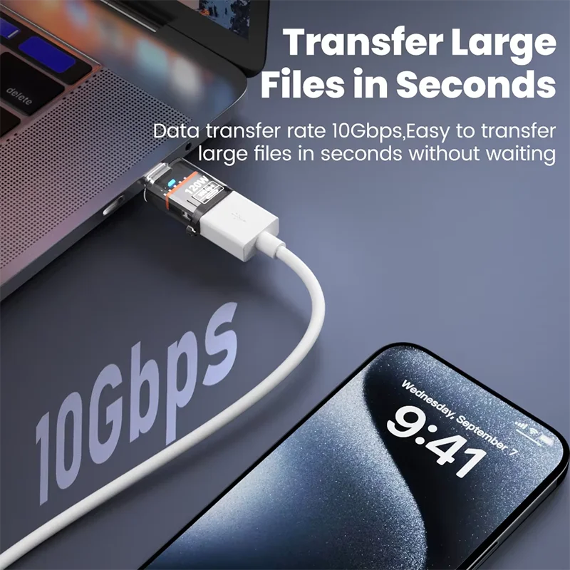 120W OTG USB 3.2 To Type C Adapter USB Female To Type C Male Fast Charging Adadpter OTG USB C For iPhone 15 16 Samsung Laptop PC