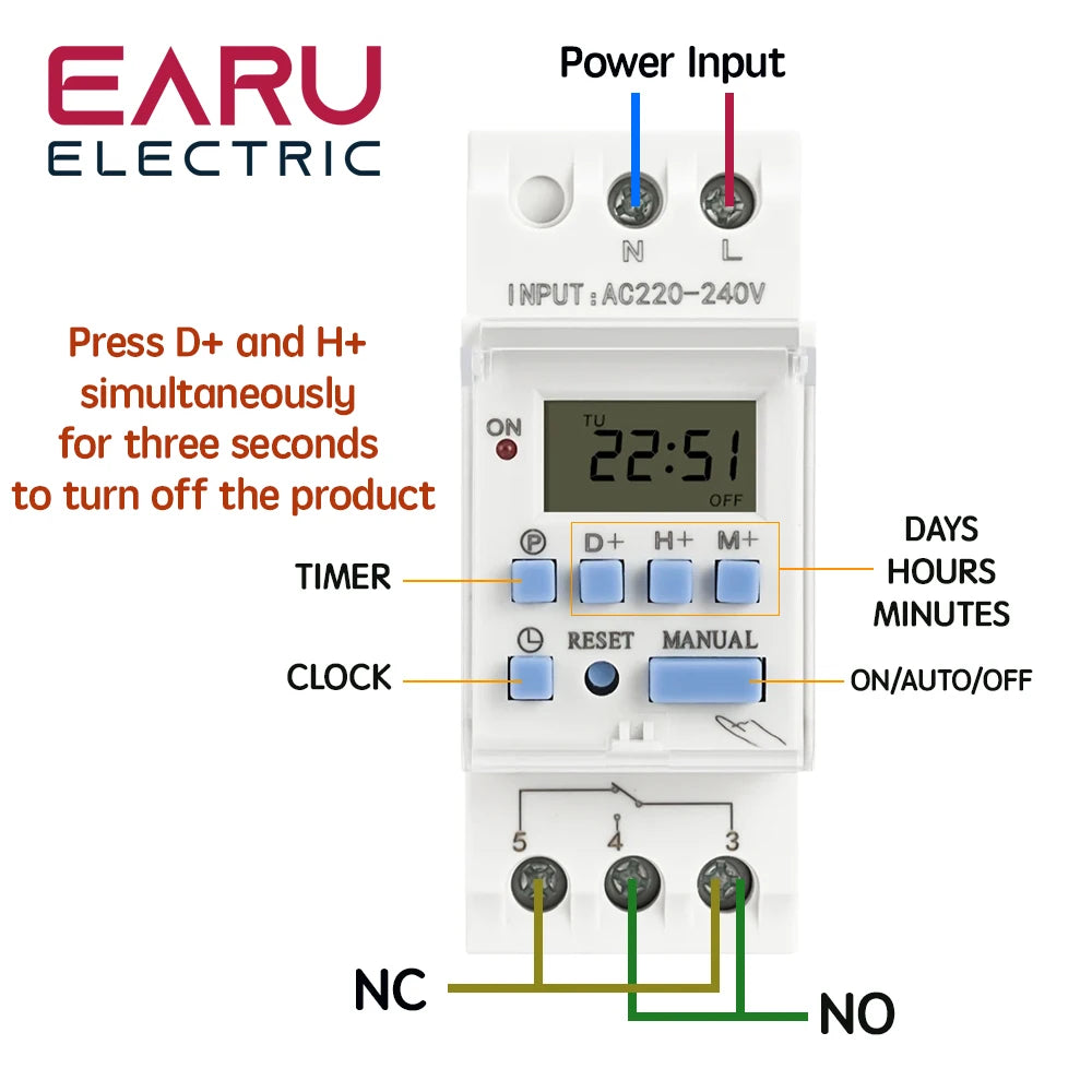 AC 220V 230V 110V DC 12V 24V 48V 15A 30A THC15A Din Rail Weekly 7 Days Programmable Digital Time Switch Relay Timer Controller