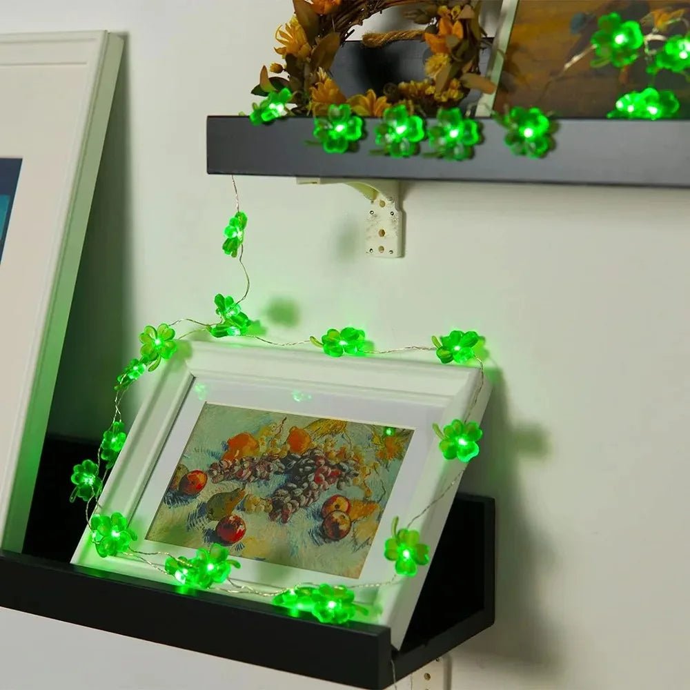 DIY Clover String Lights Green Decorative Lighting Battery Powered for Party Home Holiday Decoration