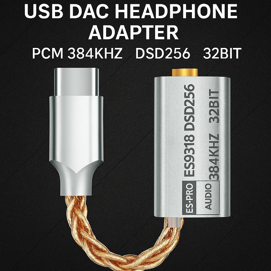 USB DAC Headphone Amplifier ES9318 DSD256 Type C to 3.5mm Audio Adapter 32Bit 384kHz for Android Phone Laptop PC Earphones