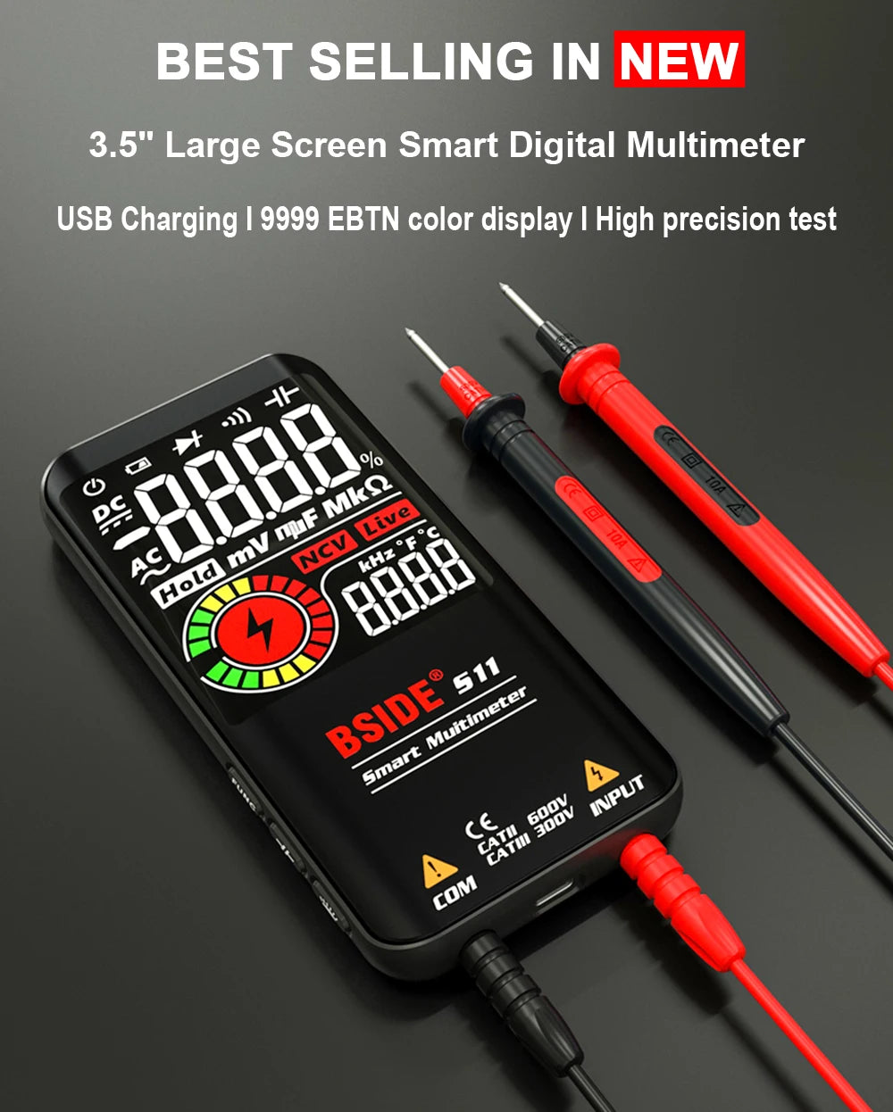 BSIDE Digital Multimeter Smart Electrician Tester USB Charge T-RMS DC AC Voltage Capacitance Ohm Hz NCV Professional Multitester
