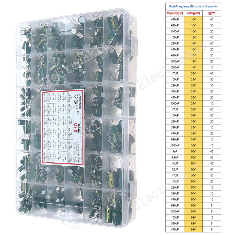 16V 25V 35V 50V 0.1uF to 2200uF DIP SMD Aluminum Electrolytic Capacitors Assortment Kit Set