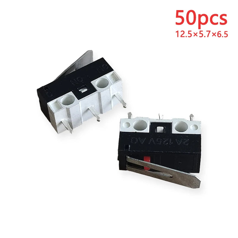 50PCS Small Micro Mouse Switch 12.5*5.7*6.5 Without Handle/Handle Length 8.5mm-15mm C NO NC 3 Pin 2A 125V AC Limit Switches
