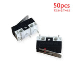 50PCS Small Micro Mouse Switch 12.5*5.7*6.5 Without Handle/Handle Length 8.5mm-15mm C NO NC 3 Pin 2A 125V AC Limit Switches